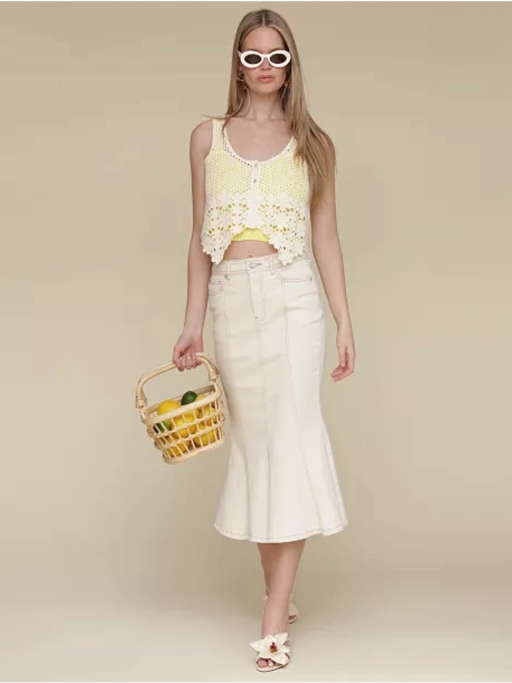 Anthropologie Avec Les Filles Paneled Flare Denim Midi Skirt Size Small
